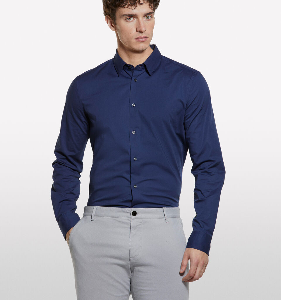 Blue slim fit shirt  - men's slim fit shirts - Dark Blue | Sisley image number 3